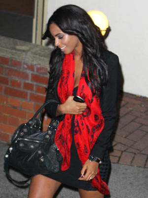 The Saturdays' Rochelle Wiseman accessorises with a printed skull scarf