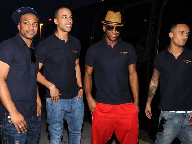 JLS bump into One Direction's Harry Styles at London's Heathrow ahead of flight to US 