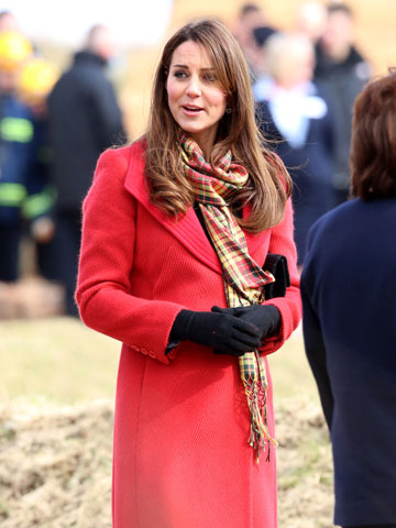 Pregnant Kate Middleton dresses baby bump in hot red Armani coat in Scotland with Prince William 