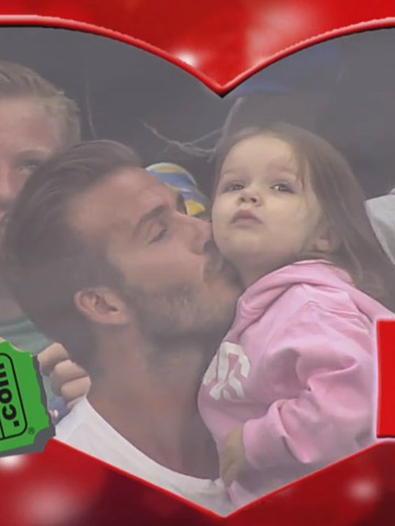 Cute! David Beckham kisses daughter Harper Seven on Kiss Cam camera at ice hockey game