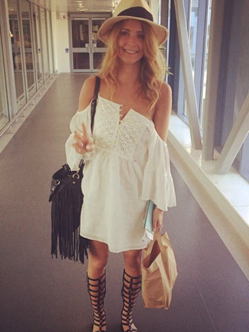 Ibiza bound! Millie Mackintosh jets off on holiday in sexy white dress and hot gladiator sandals Ibiza bound! Millie Mackintosh jets off on holiday in sexy white dress and hot gladiator sandals